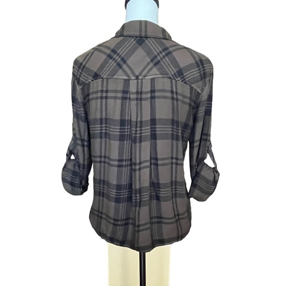 Cloth & Stone Plaid Long Sleeve Button Front Long Sleeve Top Green Black Size S - Picture 7 of 10